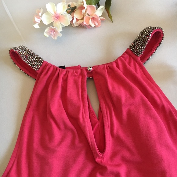 White House Black Market Beaded Collar Coral Top - Picture 3 of 5